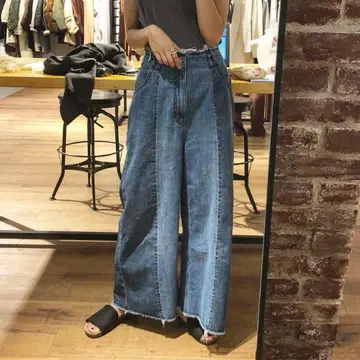 Ray BEAMS 데님 절개 와이드 팬츠