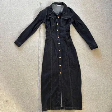 다크 데님 롱 셔츠 드레스