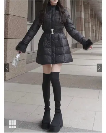 grl 벨트 포함 퍼 A라인 다운 코트