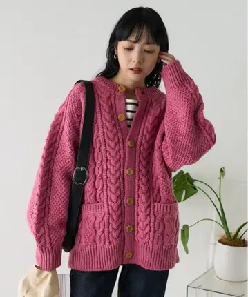 프릭스스토어 피셔맨 니트 가디건 핑크