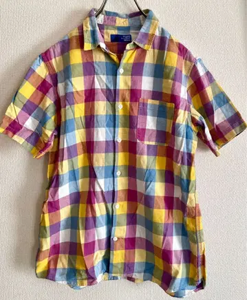 BEAMS 버튼 체크 무늬 반팔 셔츠 M