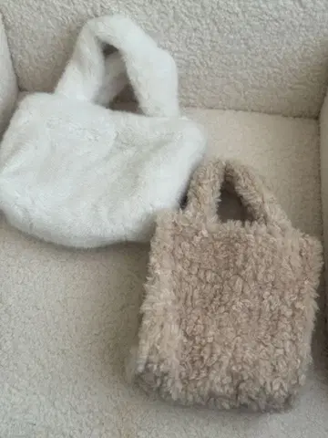 퍼 토트백 세트 화이트 베이지