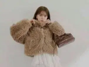 택 포함 미사용 새상품 chico 푸들 코트 퍼 후즈후 브라운