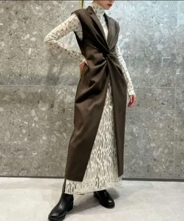 르 시엘 블루 트위스트 테일러드 드레스 베스트 브라운