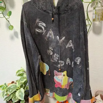 컬러풀 동물 프린트 오버 사이즈 후드티