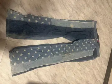타미 진스 별 패턴 부츠컷 데님 패치워크