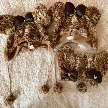 디즈니 레오파드 무늬 팬캡 미니 미튼 세트