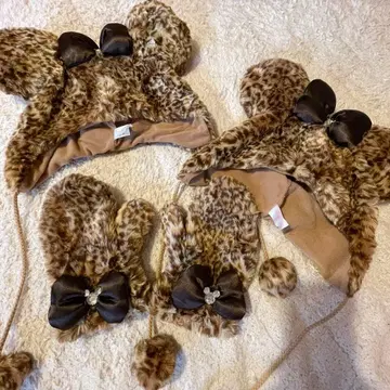 디즈니 레오파드 무늬 팬캡 미니 미튼 세트