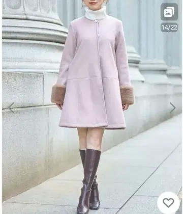 TOCCO 노카라 플레어 코트 소매 퍼 비쥬 무릎 기장