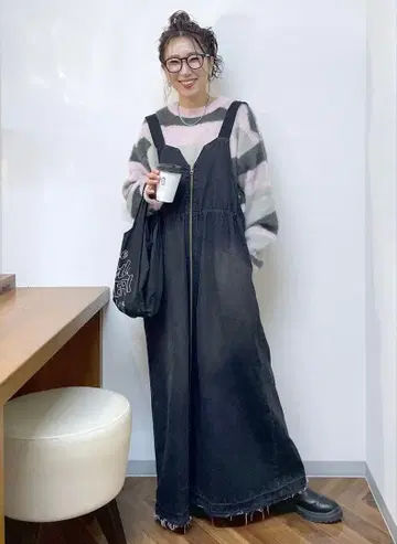 [ 미사요 씨 프로듀스 ] WAY 데님 오버롤 스커트 블랙