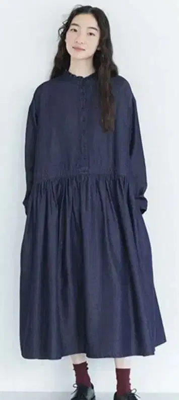 코튼 텐셀 데님 프릴 옷깃 원피스