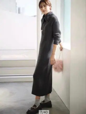 마이 스트라다 지퍼 카라 니트 원피스 36 S