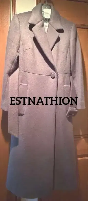 ESTNATION 벨티드 롱 코트 벨트 포함 차콜 그레이