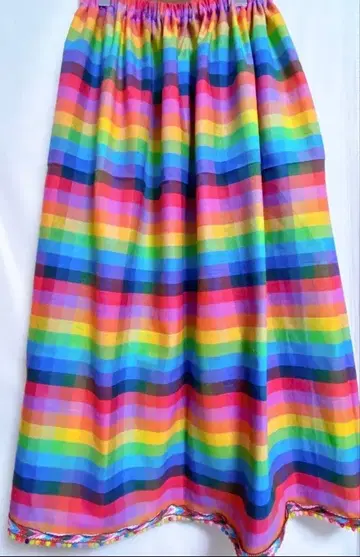 레인보우 스트라이프 플레어 롱 스커트 레인보우 컬러 컬러풀 화려한