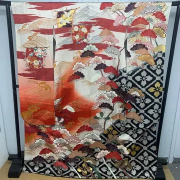 D18 순수 실크 후리소데 170cm 이상 봉황 화문 성인식 기모노