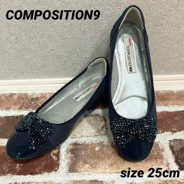 [ 네이비 9 ] 발레 슈즈 비즈 리본 플랫슈즈 에나멜