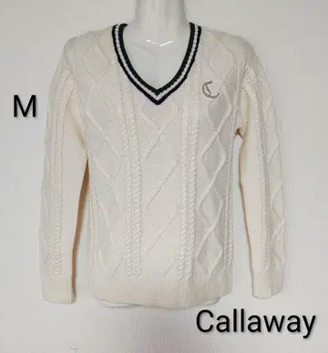 새상품급 캘러웨이 V넥 케이블 짜임 스웨터 M 라메 믹스 울 혼방