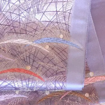 연한 자수정색 이슬 낀 잔디 무늬 작가 후쿠로 오비 니시진 비단