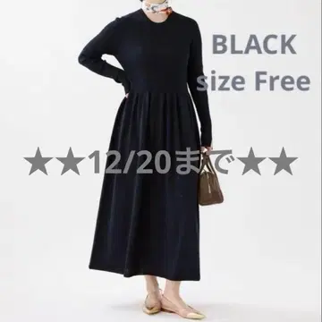 택 포함 새상품 이에나 홀 리브 개더 원피스 블랙