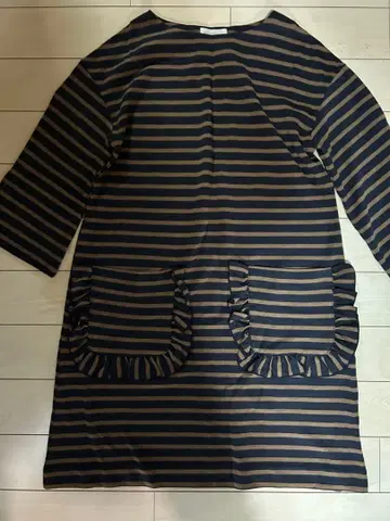 스트라이프 7부 소매 원피스