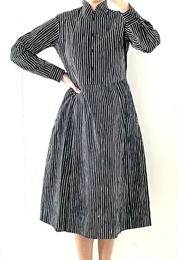 [컨디션 최상] marimekko 마리메꼬 스트라이프 롱 셔츠 원피스