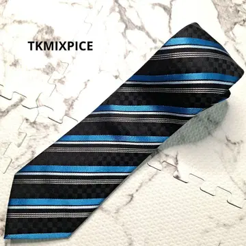 TKMIXPICE 블랙과 파랑 스트라이프 슬림 SILK100% 넥타이