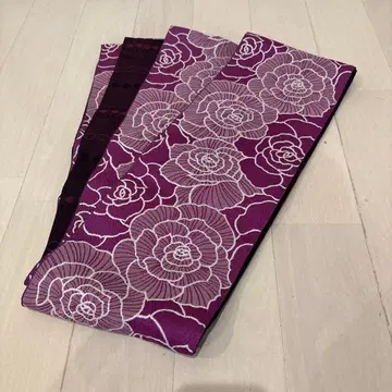 보라색 꽃무늬 반폭 오비