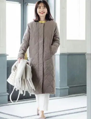 coca 퀼팅 롱 코트 노카라 그레이지 L 코카