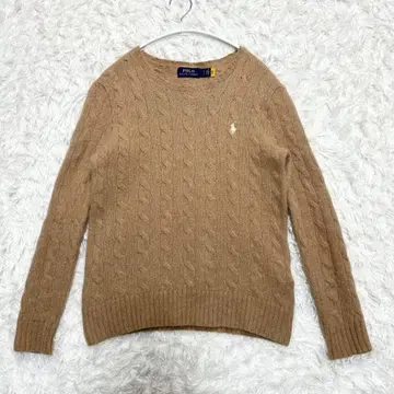 미사용급 폴로 랄프로렌 케이블 니트 스웨터 카멜 울 캐시미어