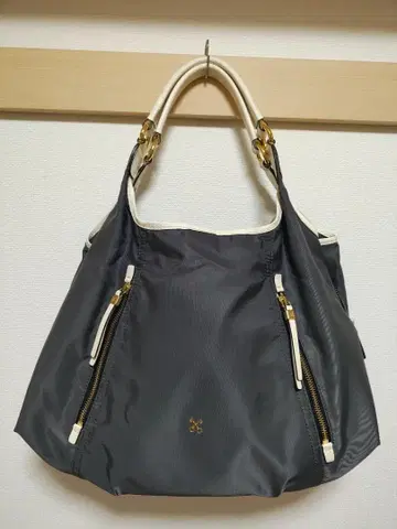 SAZABY 사자비 나일론 가죽 토트 백 그레이 가죽