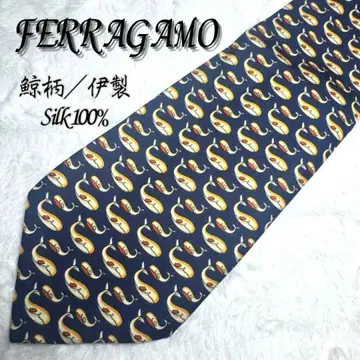 페라가모 고래 패턴 올 패턴 넥타이 실크 이탈리아제 새상품급