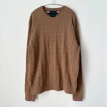 새상품급 TOMMY HILFIGER 코튼 케이블 니트 스웨터 브라운 XL