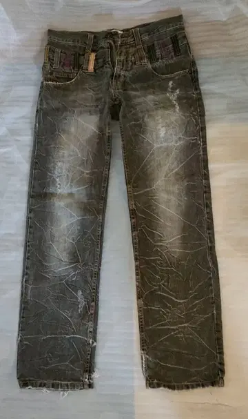 Nylas 나이라스 데님 팬츠 데미지 가공 Y2K 이중 벨트 루프