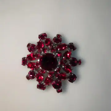 빈티지풍 루비 빨간 꽃 모양 브로치 약 4cm