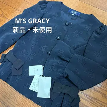 새상품 미사용 M'S GRACY 네이비 노카라 자켓 40 리본