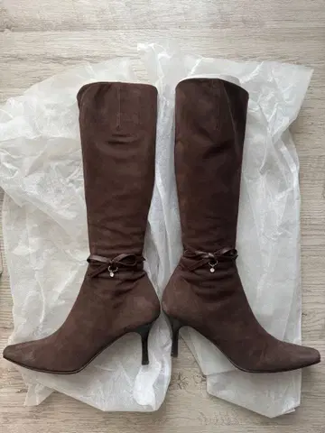 브라운 스웨이드 롱 부츠 사이드 지퍼