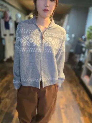 자카드 집업 니트 가디건