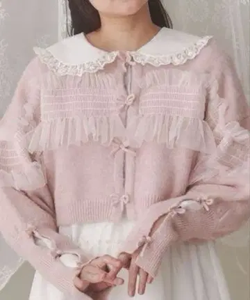 merry jenny 셔링 튤 가디건 핑크