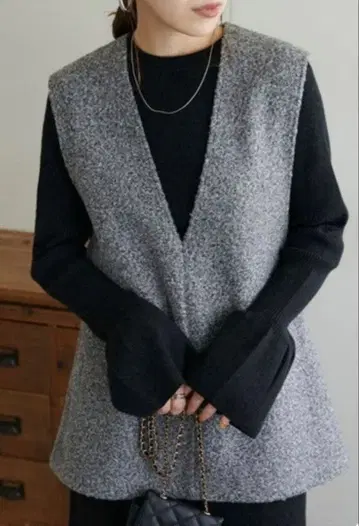 DISCOAT 베스트 부착 리브 니트 셋업