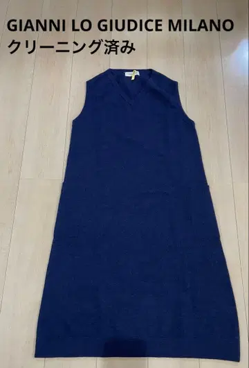 네이비 V넥 슬리브리스 니트 원피스