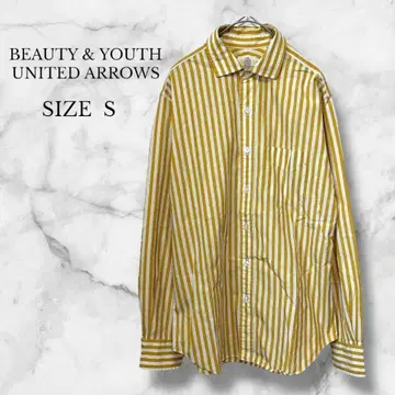 유나이티드 애로우즈 셔츠 스트라이프 긴팔 캐주얼 레이어드 머스타드