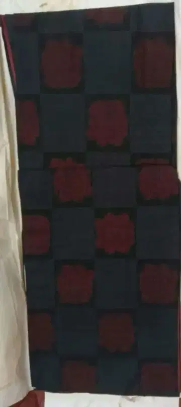 오시마 명주 꽃무늬 체크 무늬 기모노