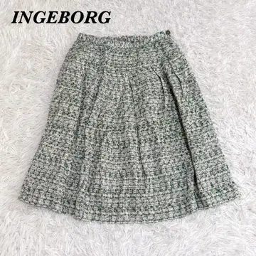 [새상품급] INGEBORG 허리밴딩 트위드 미디 스커트 9 그린
