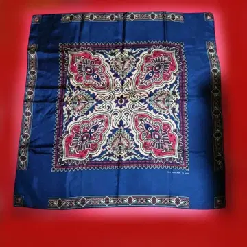미사용 manipuri 실크 100% 스카프 네이비 레드 일본제 마니프리