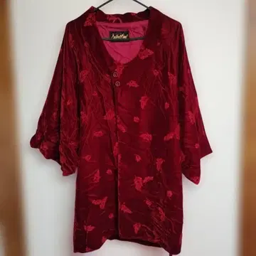 일본 의류 일본제 빨간색 벨벳 잎 패턴 겉옷