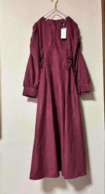 Swingle 원피스 싸개 단추 레이스업 원피스 보르도