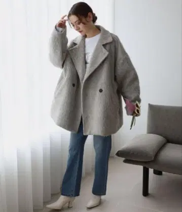 ENC 샤기 미들 코트 라이트 그레이