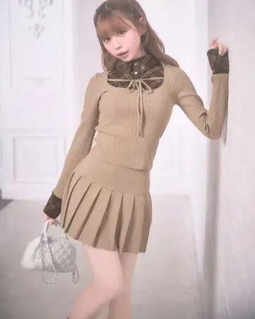 미셸 마카롱 체크 셔츠 레이어드 스타일 셋업