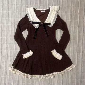 브라운 케이블 짜임 미니 원피스