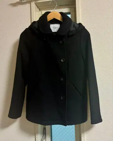 어반 리서치 DOORS/후드 부착 블랙 울 코트/숏 기장